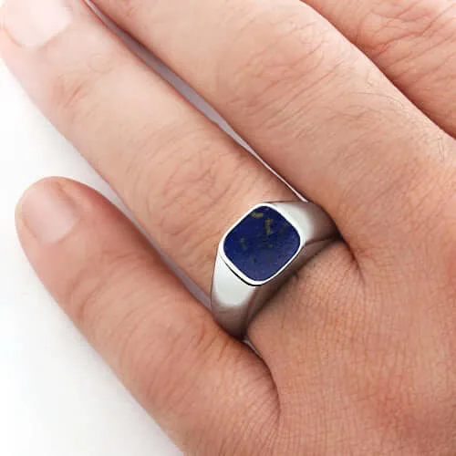 Cushion Cut Stone Men's Signet Ring in 925 Sterling Silver