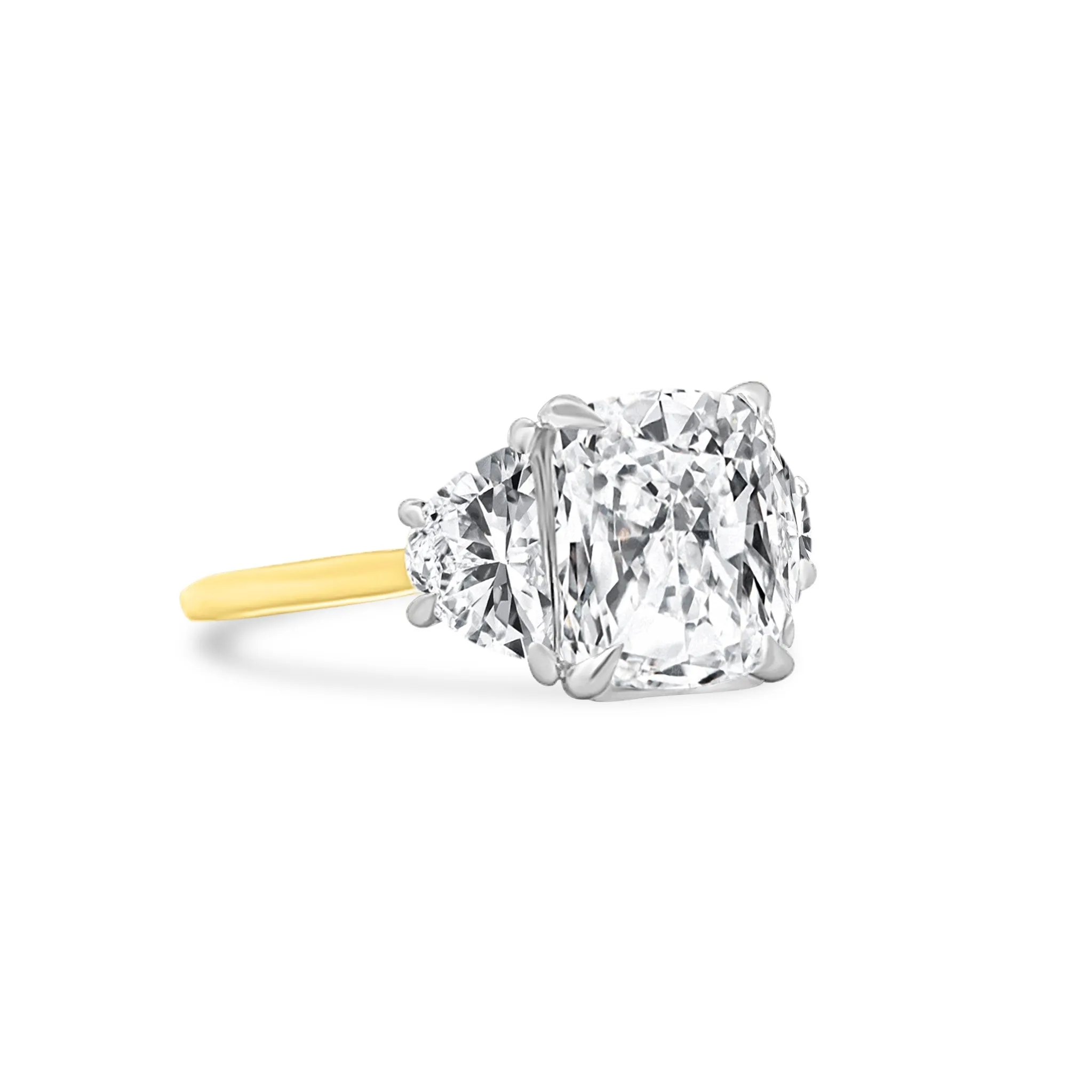 Cushion Cut with Half Moon Cut Side Stones