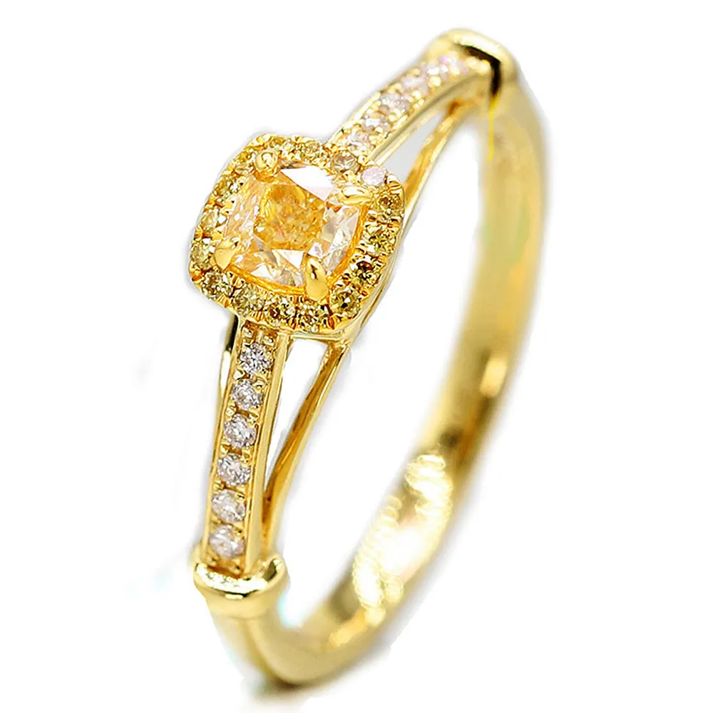 Cushion Cut Yellow Diamond Halo Engagement Ring