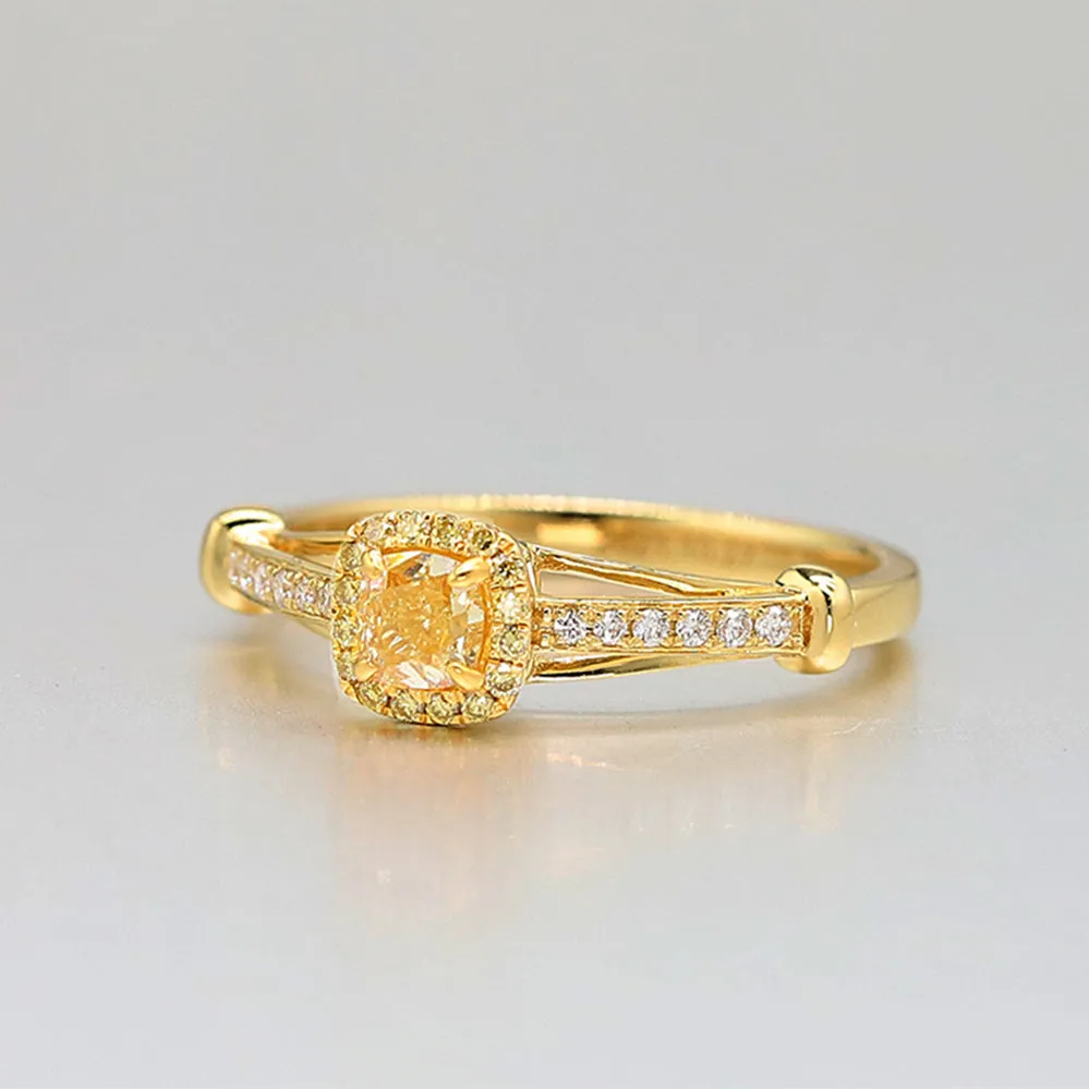 Cushion Cut Yellow Diamond Halo Engagement Ring