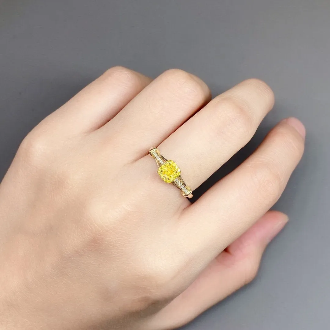 Cushion Cut Yellow Diamond Halo Engagement Ring