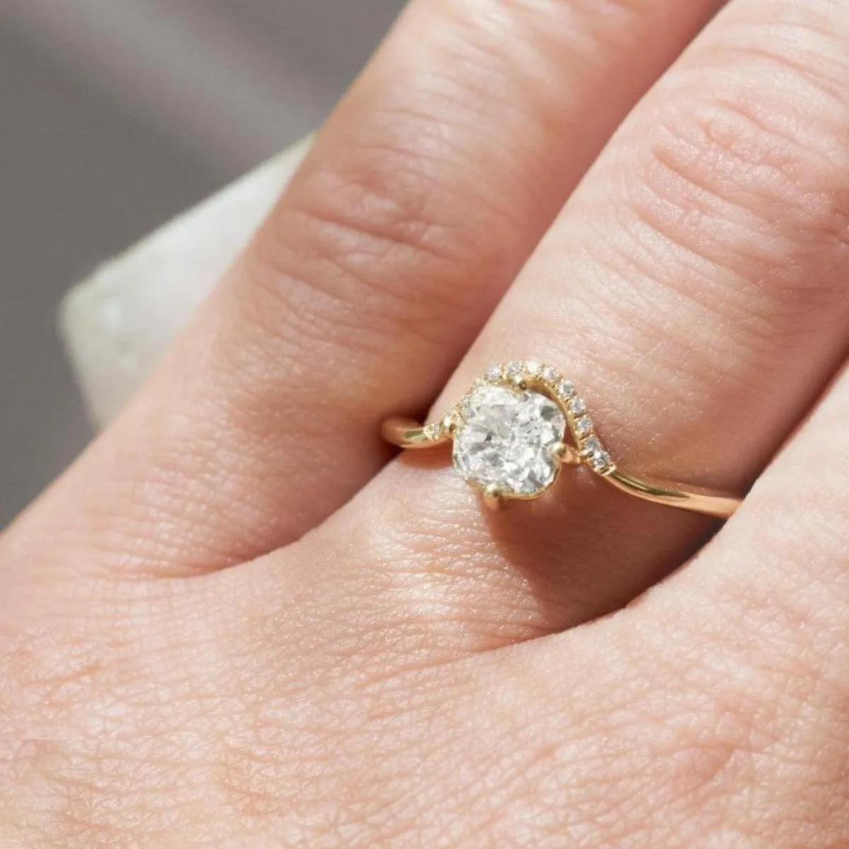 Cushion Diamond Crown Ring