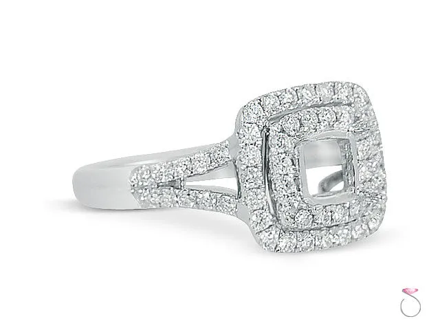 Cushion Double Halo Diamond Engagement Ring Setting in 18K