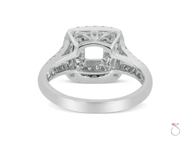 Cushion Double Halo Diamond Engagement Ring Setting in 18K