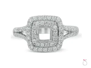Cushion Double Halo Diamond Engagement Ring Setting in 18K