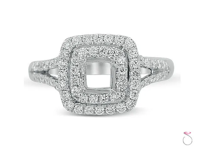 Cushion Double Halo Diamond Engagement Ring Setting in 18K