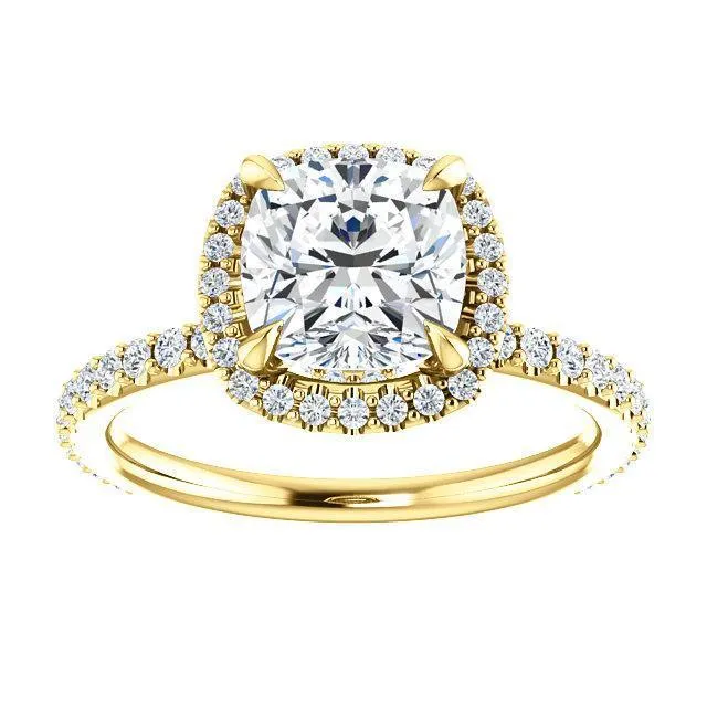 Cushion Moissanite Diamond Accent Ice Halo Collar Ring