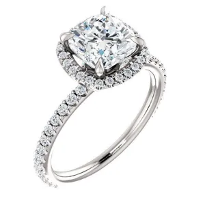 Cushion Moissanite Diamond Accent Ice Halo Collar Ring