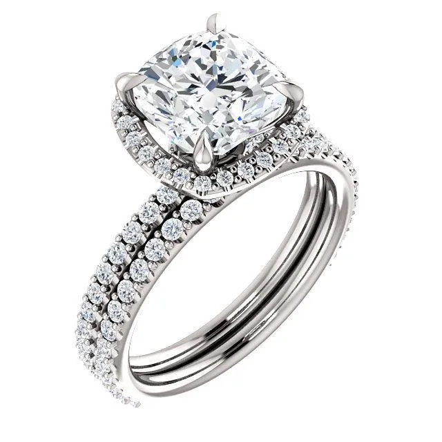 Cushion Moissanite Diamond Accent Ice Halo Collar Ring