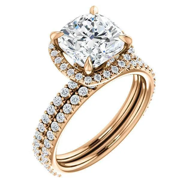 Cushion Moissanite Diamond Accent Ice Halo Collar Ring