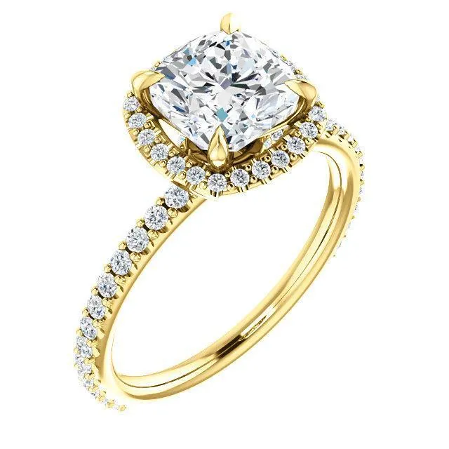 Cushion Moissanite Diamond Accent Ice Halo Collar Ring
