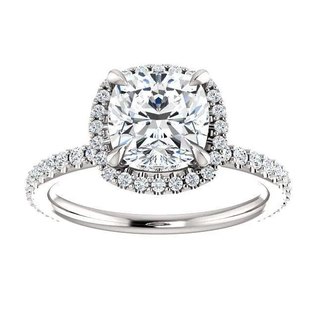 Cushion Moissanite Diamond Accent Ice Halo Collar Ring
