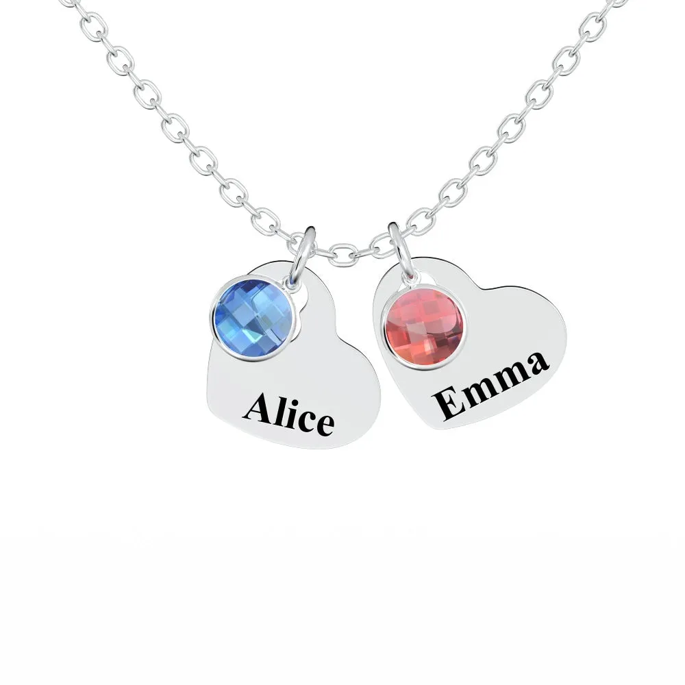 Custom Engraved Heart Pendant Necklace with Birthstones
