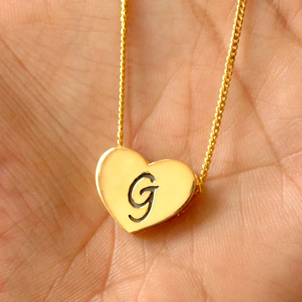Custom Initial Heart Shaped Gold Necklace Pendant (LP047)