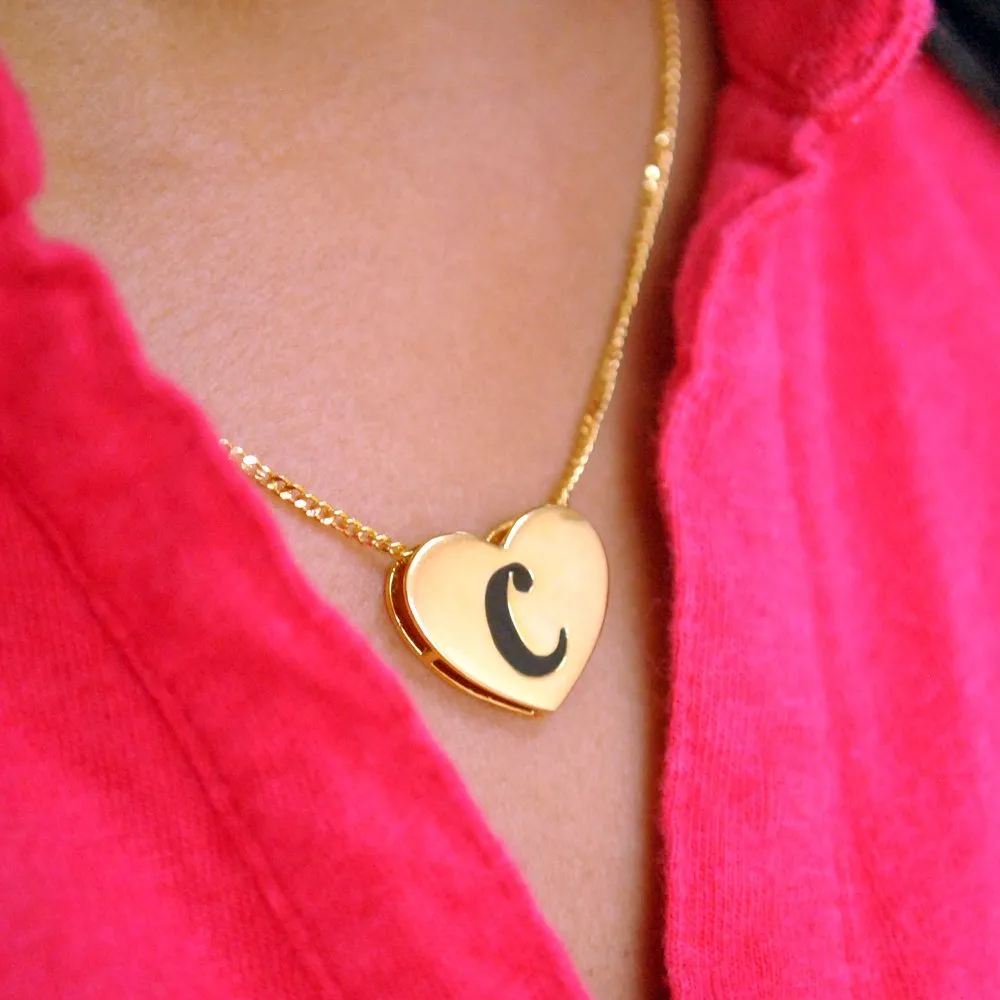Custom Initial Heart Shaped Gold Necklace Pendant (LP047)