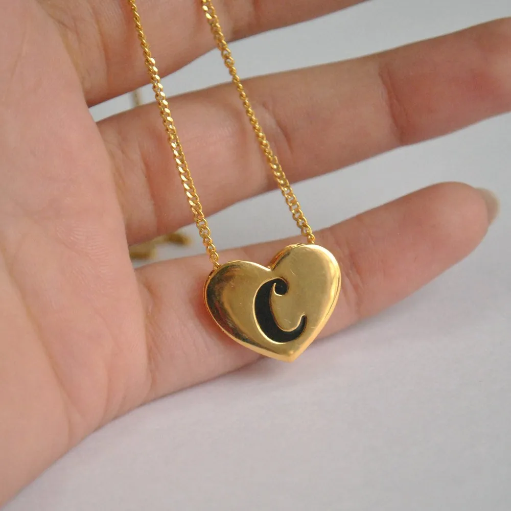 Custom Initial Heart Shaped Gold Necklace Pendant (LP047)