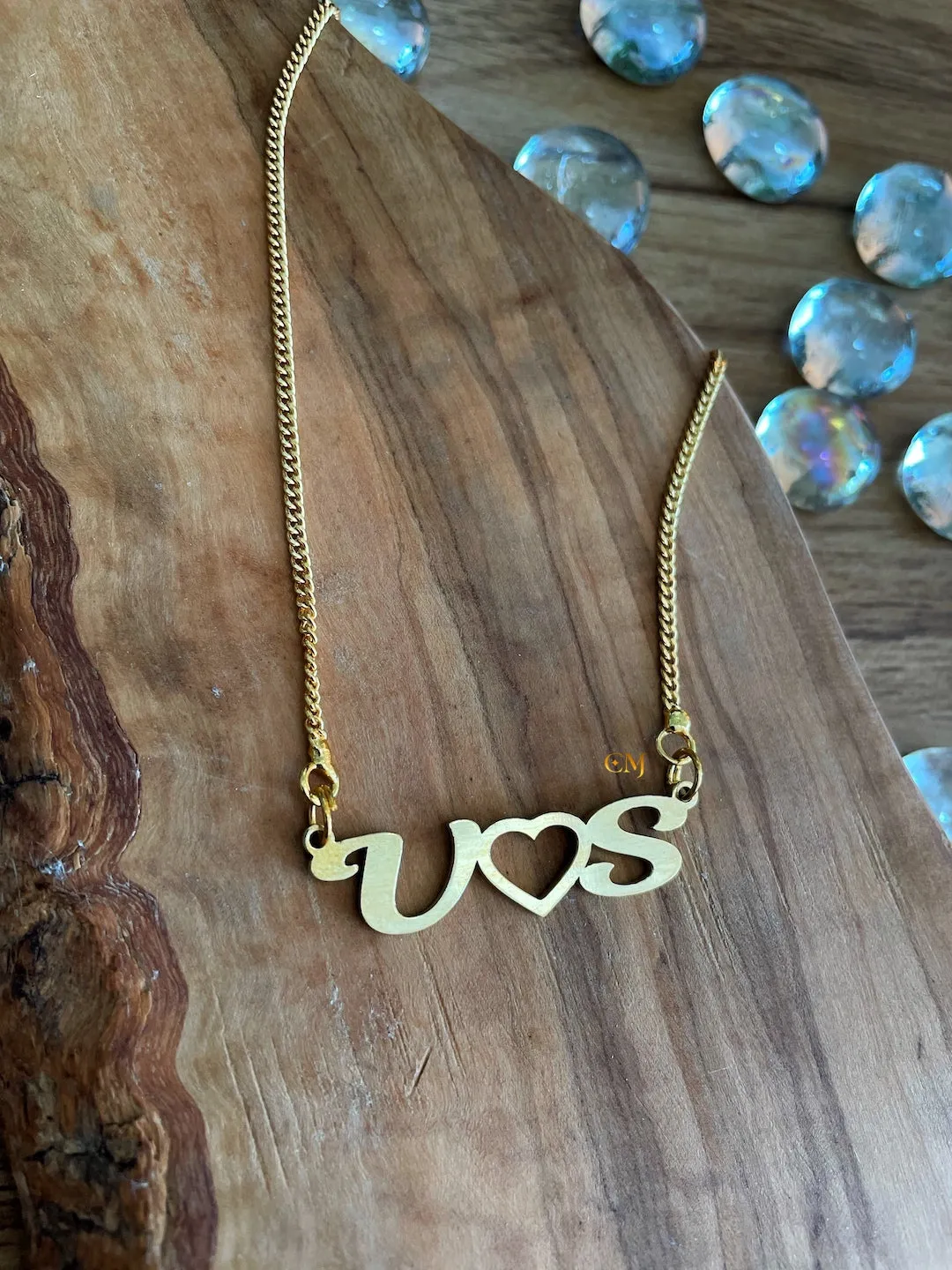 Custom Letter Necklace With 2 Initials And A Mini Heart Pendant
