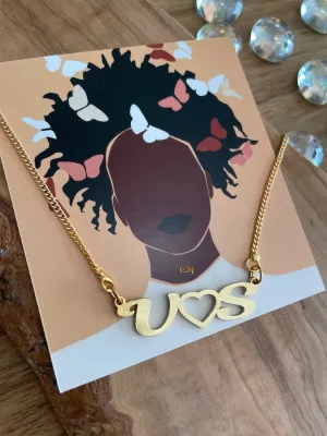 Custom Letter Necklace With 2 Initials And A Mini Heart Pendant
