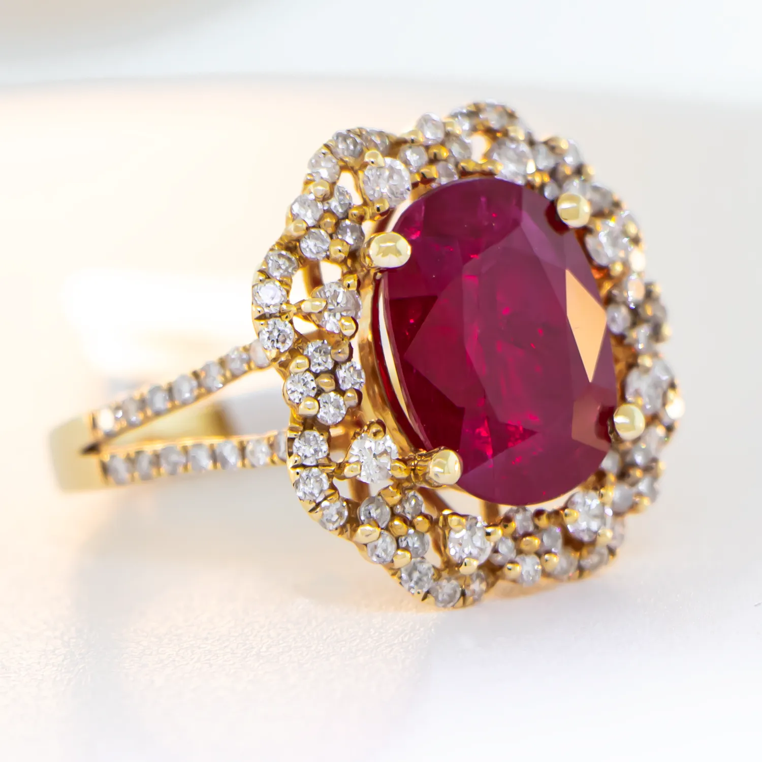 Custom Ruby Center Stone Ring - 14K White Gold