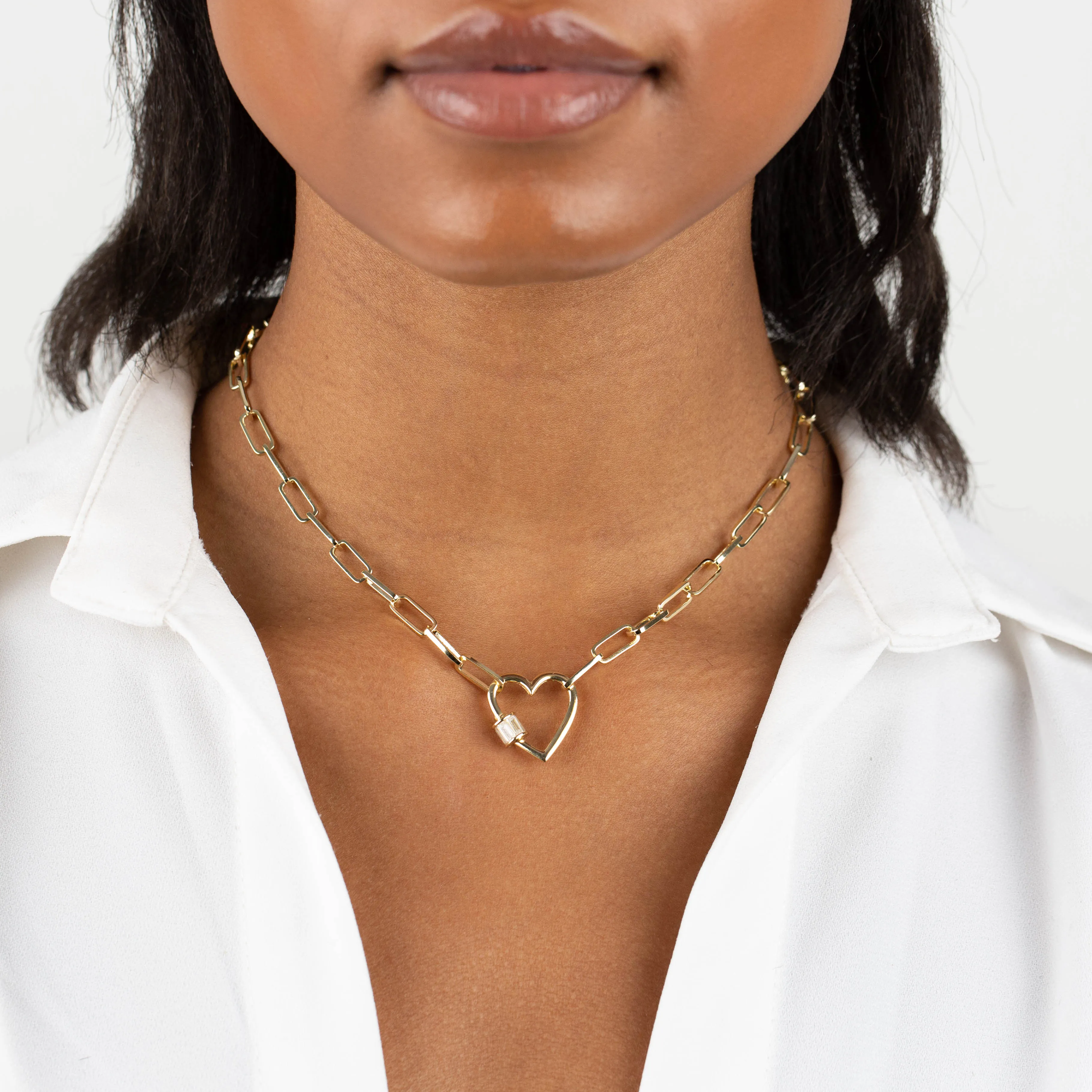 CZ Baguette Heart Toggle Link Necklace