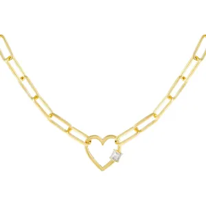 CZ Baguette Heart Toggle Link Necklace