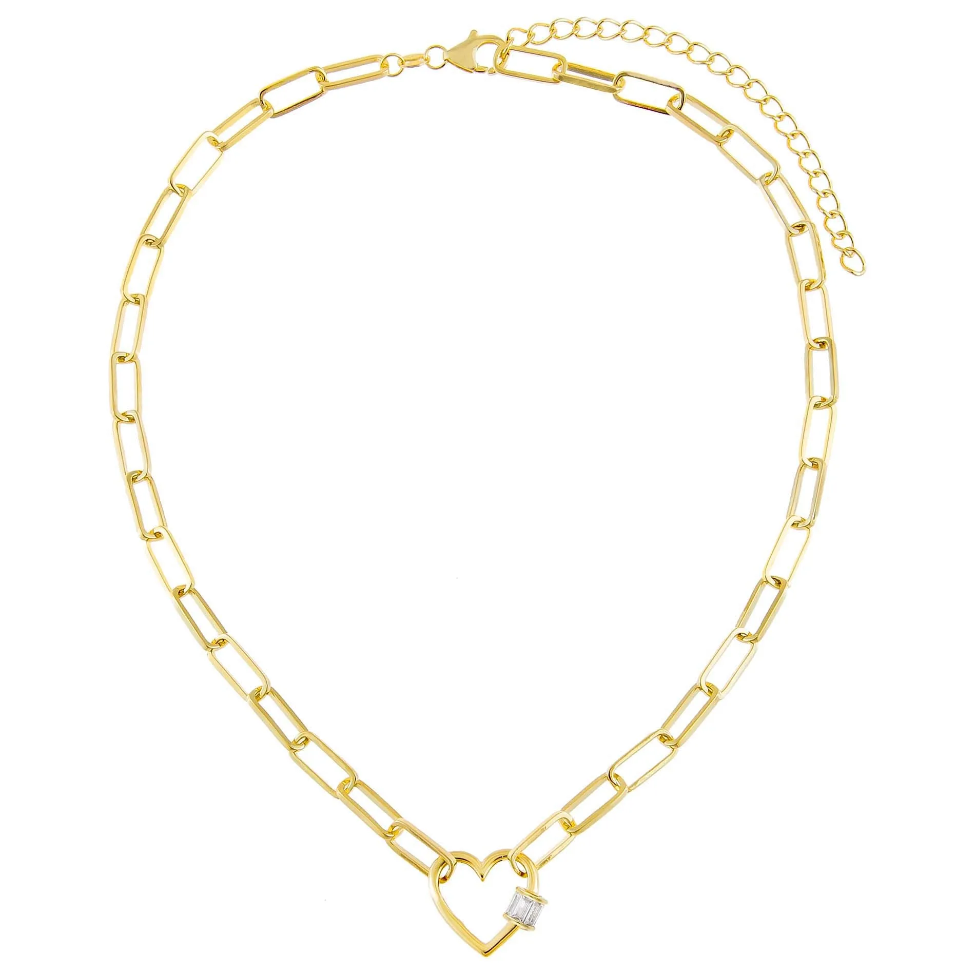 CZ Baguette Heart Toggle Link Necklace