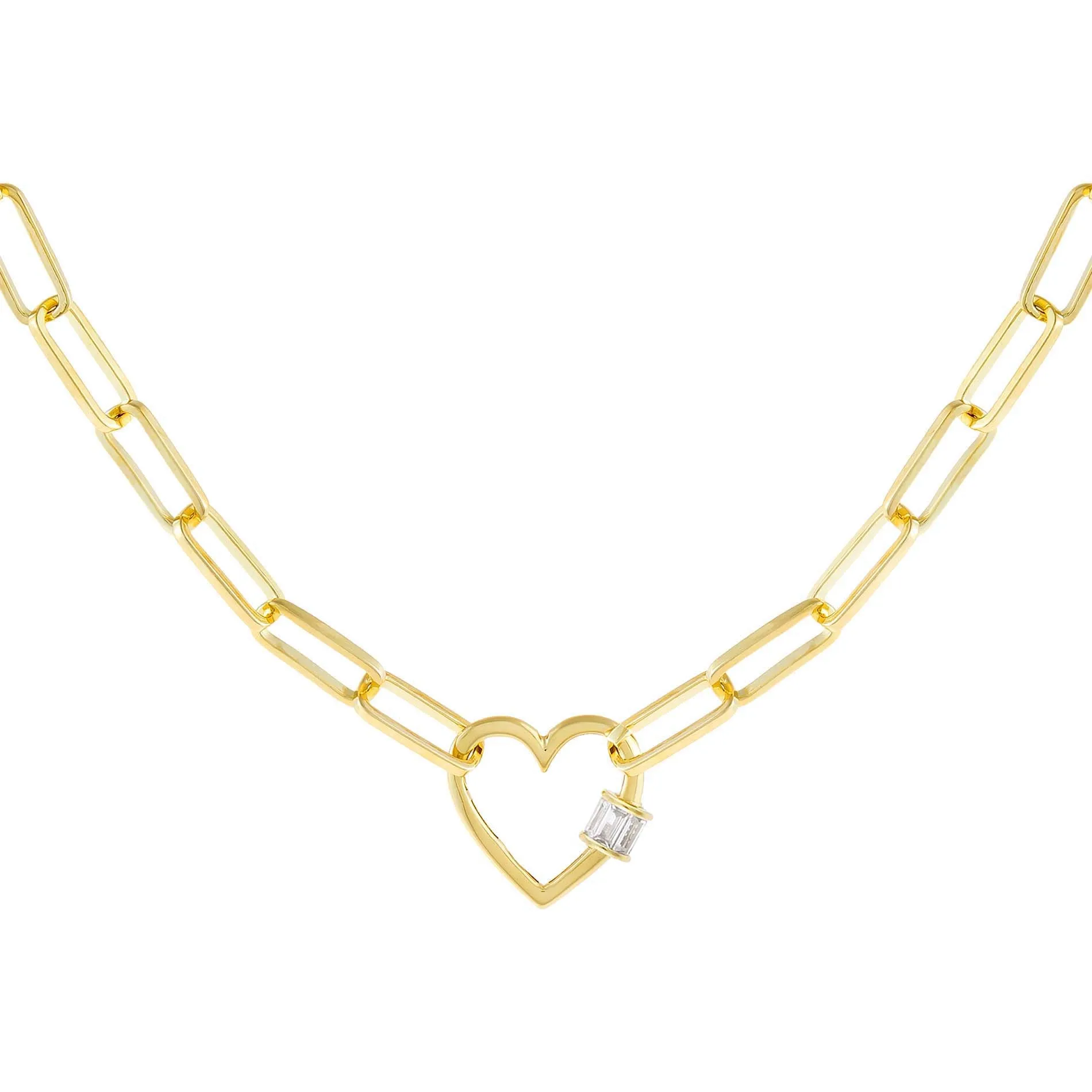CZ Baguette Heart Toggle Link Necklace
