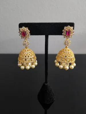 Cz Jhumkis With Gold Plating