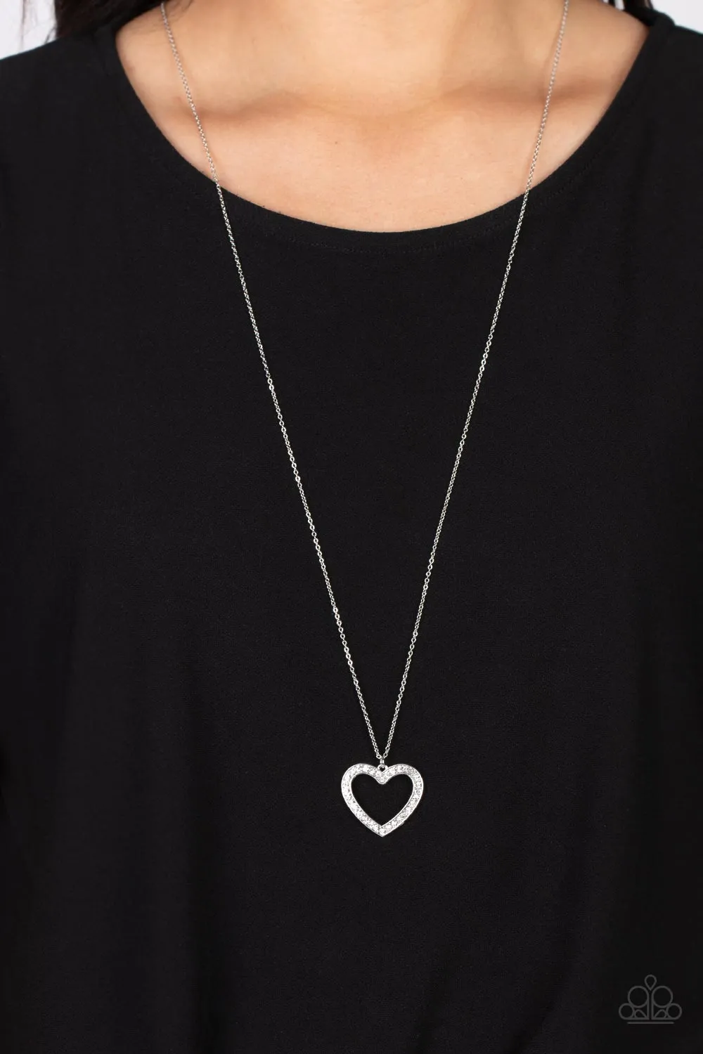 Dainty Darling - White (Rhinestone Heart) Necklace