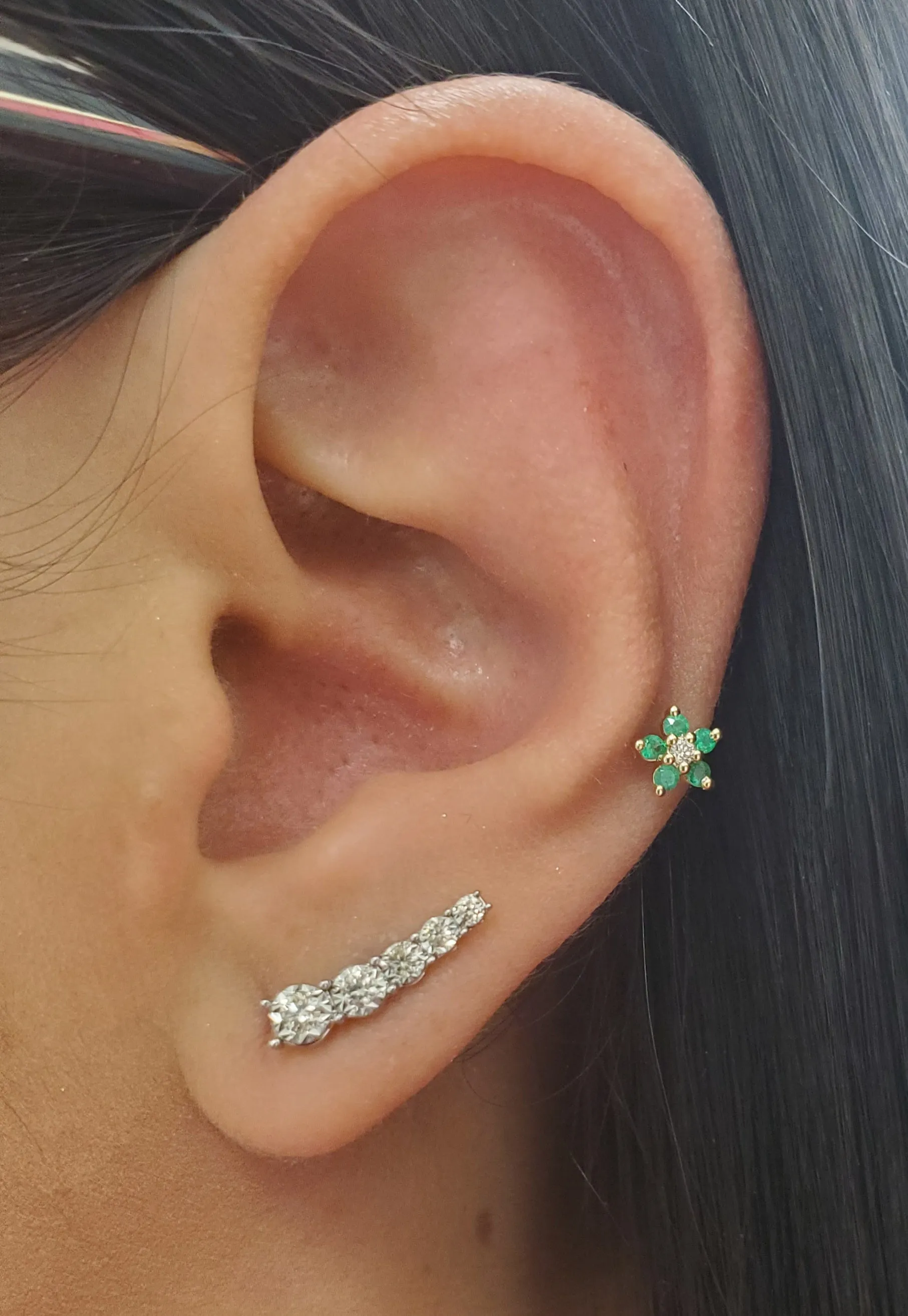 Dainty Flower Color Stone And Diamond Earrings