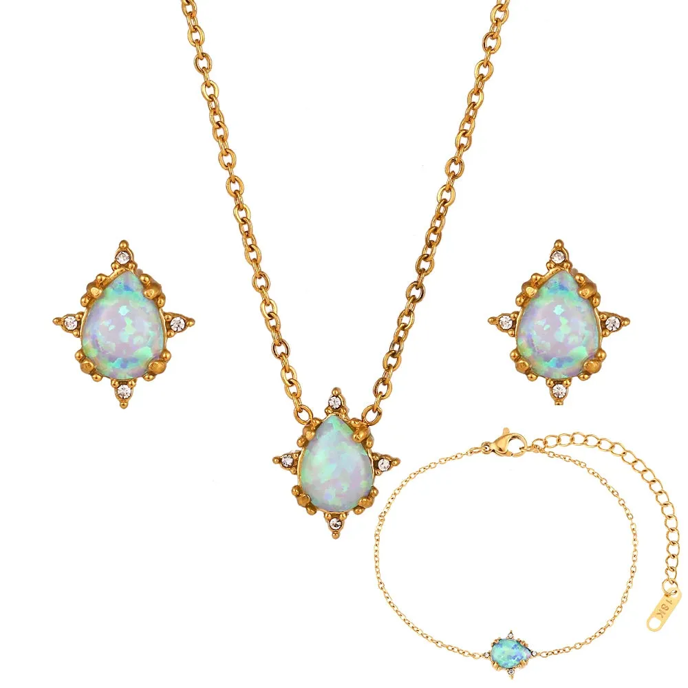 Dainty Iridescent Opal Necklace, Bracelet, Earrings