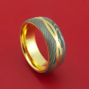 Damascus Steel 14K Yellow Gold Celtic Knot Ring Infinity Design with Sleeve Wedding Band