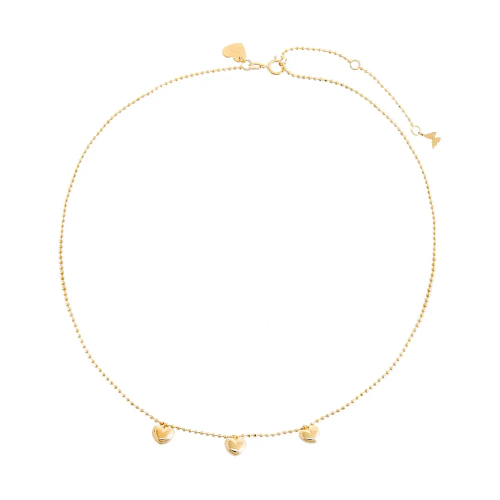 Dangling Puffy Hearts Necklace 14K