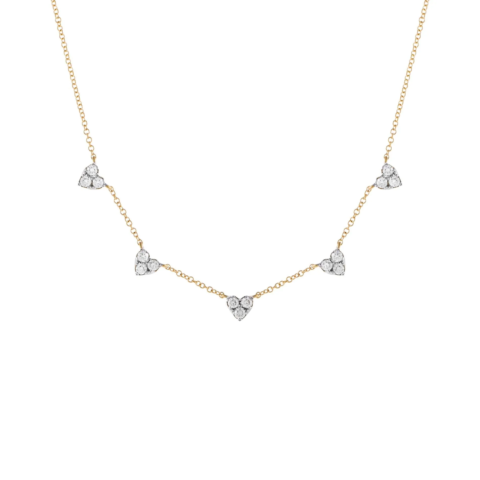 Diamond 5 Cluster Heart Necklace 14K