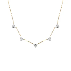Diamond 5 Cluster Heart Necklace 14K