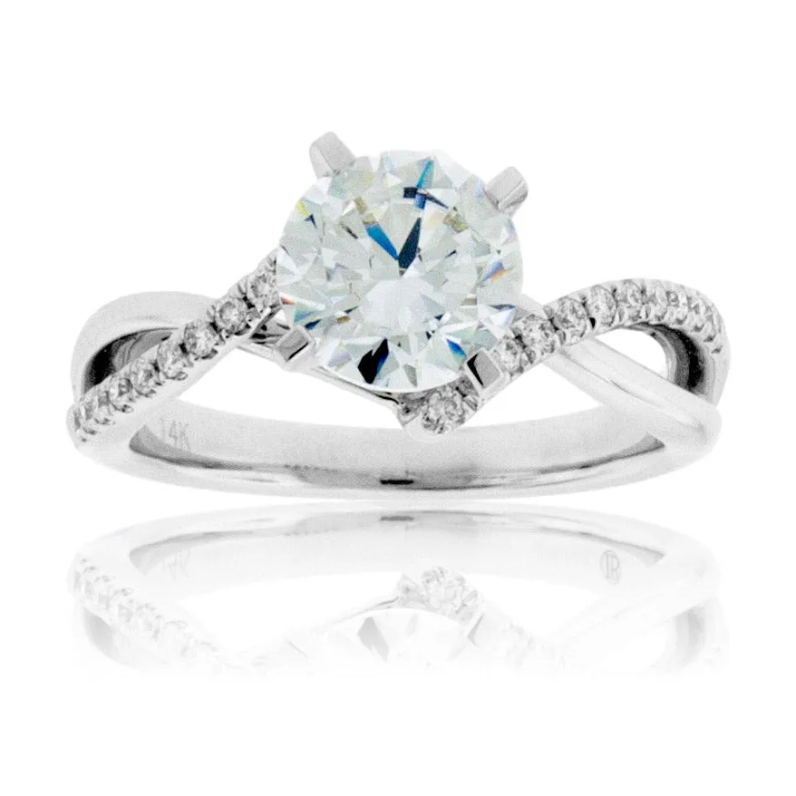 Diamond & Round CZ Center Stone Engagement Ring