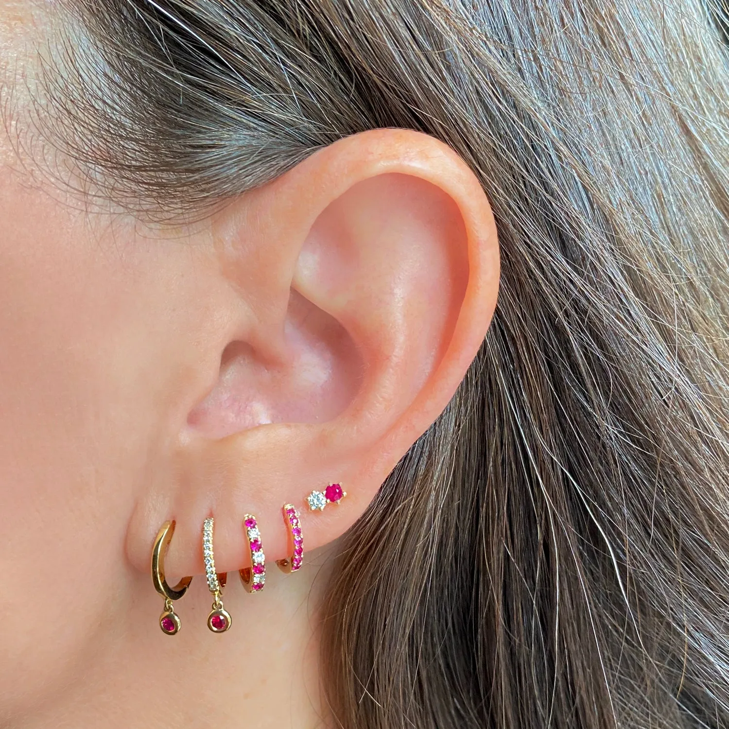 Diamond & Ruby Duo Stud Earring