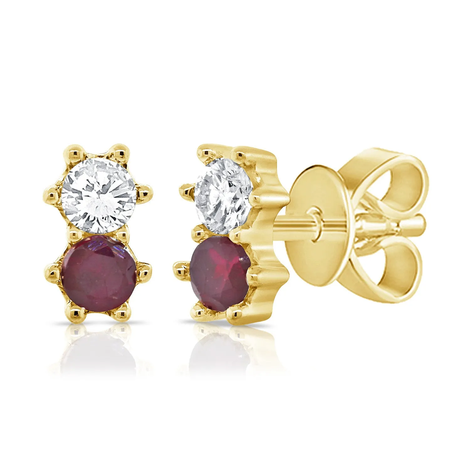 Diamond & Ruby Duo Stud Earring
