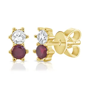 Diamond & Ruby Duo Stud Earring
