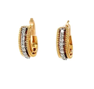 Diamond and 18k Yellow and White Gold Hoop Earrings with Hinged Backs