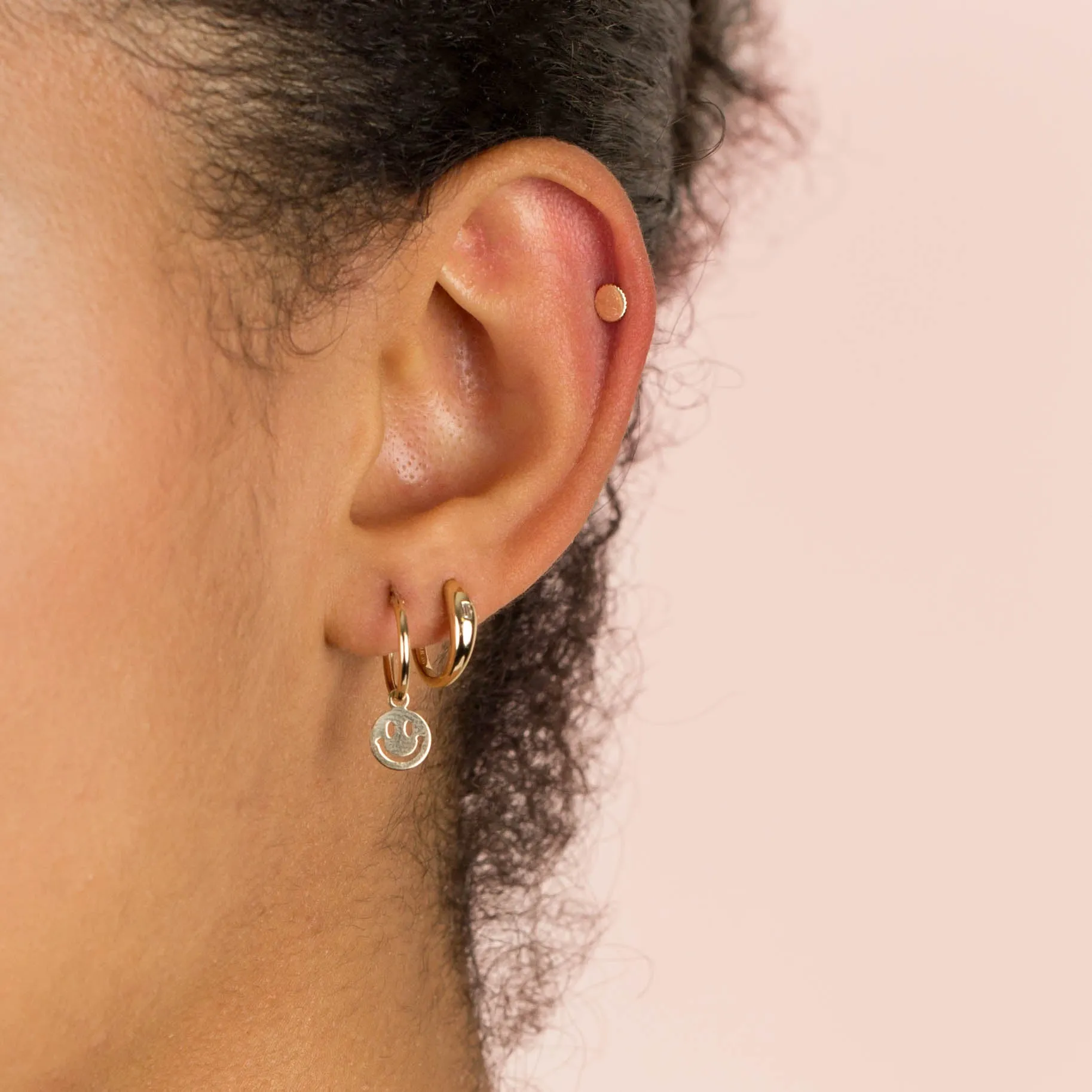 Diamond Baguette Hollow Dome Huggie Earring 14K