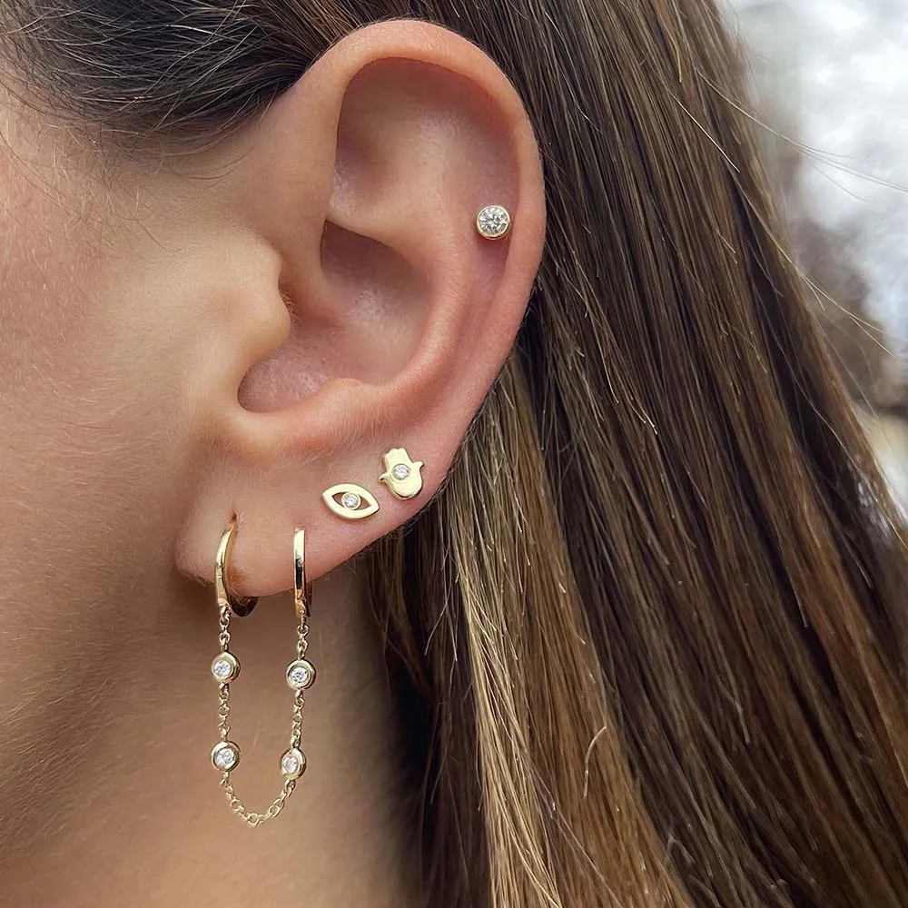 Diamond Bezel Evil Eye Stud Earring 14K