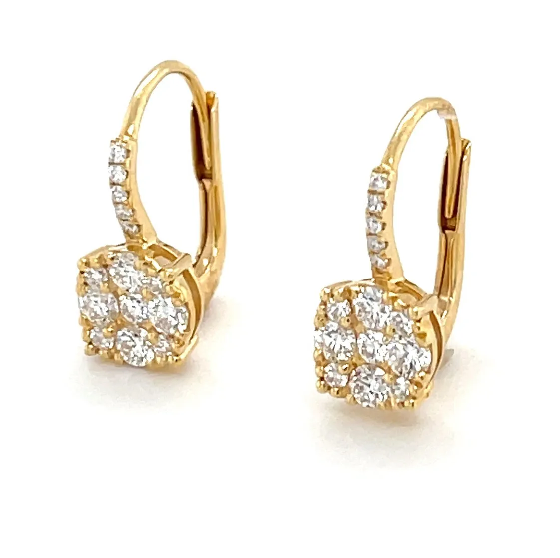 Diamond Cluster Drop Earrings in 18k Yellow Gold with Lever Backs