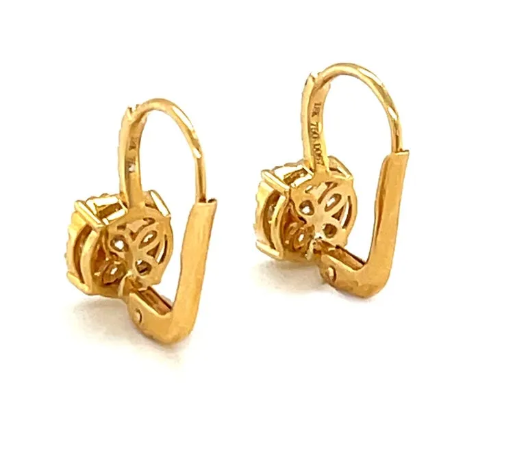Diamond Cluster Drop Earrings in 18k Yellow Gold with Lever Backs