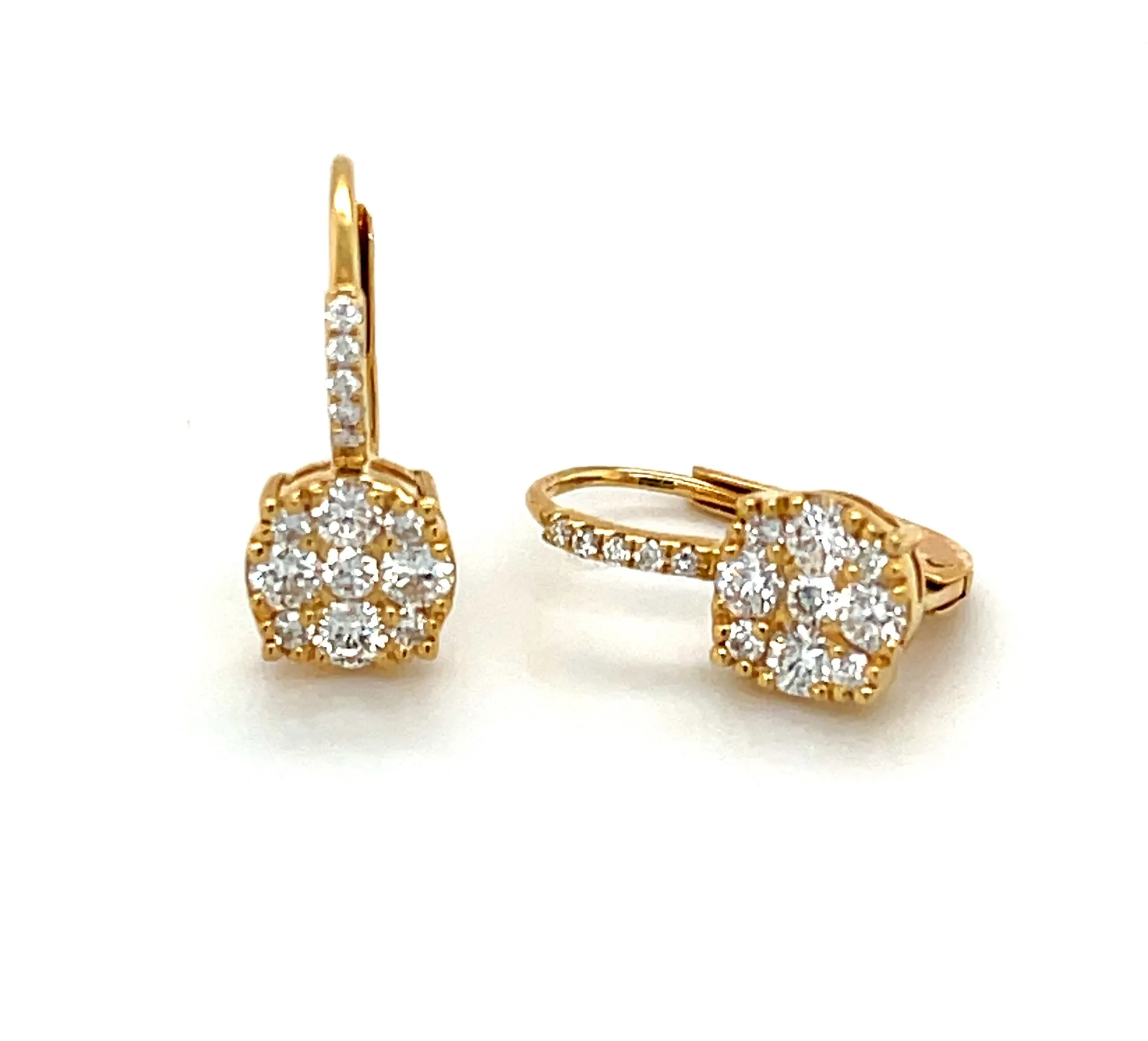Diamond Cluster Drop Earrings in 18k Yellow Gold with Lever Backs
