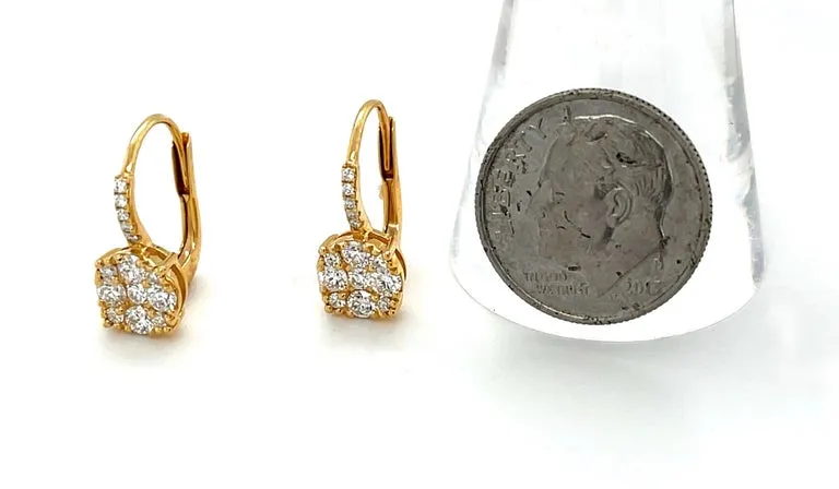 Diamond Cluster Drop Earrings in 18k Yellow Gold with Lever Backs