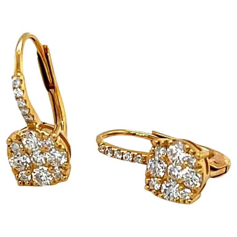 Diamond Cluster Drop Earrings in 18k Yellow Gold with Lever Backs
