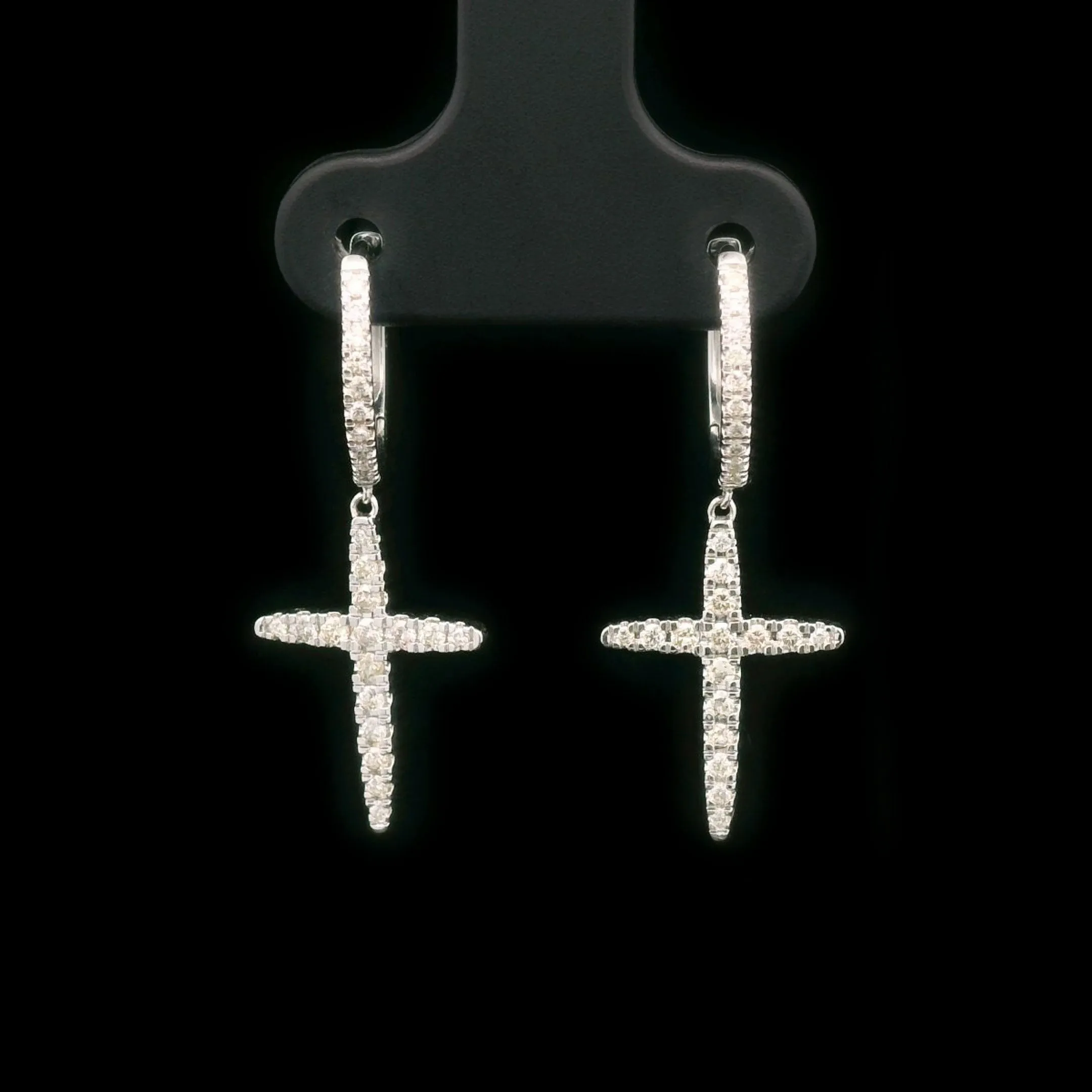 Diamond Cross Hanging Drop Earrings 14k White Gold 0.40ctw
