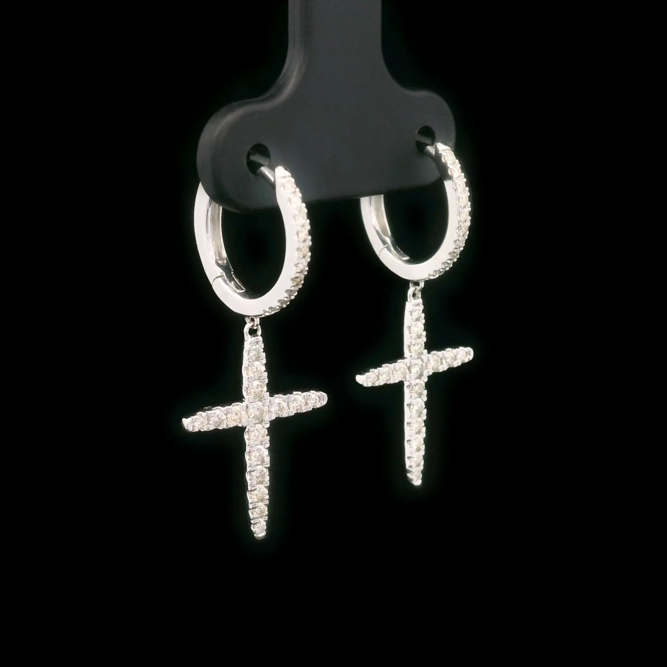 Diamond Cross Hanging Drop Earrings 14k White Gold 0.40ctw