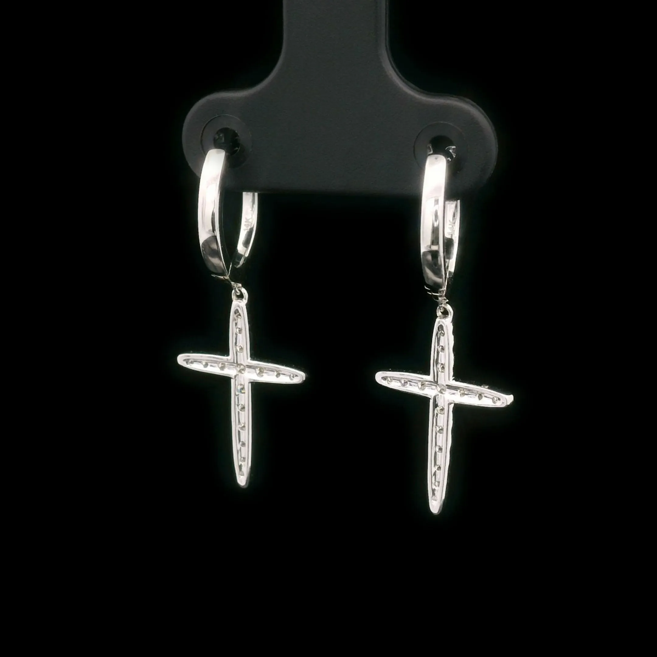 Diamond Cross Hanging Drop Earrings 14k White Gold 0.40ctw